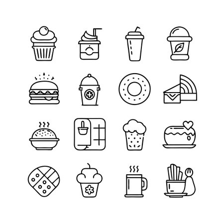 Food and Beverage Icon Set Collection Vector for UI Documents Websites and Mobile Applicationsのイラスト素材