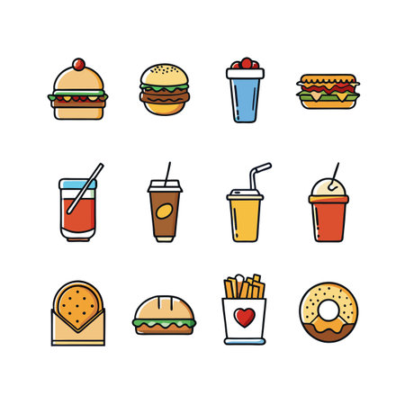 Food and Beverage Icon Set Collection Vector for UI Documents Websites and Mobile Applicationsのイラスト素材