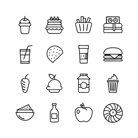 Food and Beverage Icon Set Collection Vector for UI Documents Websites and Mobile Applicationsのイラスト素材