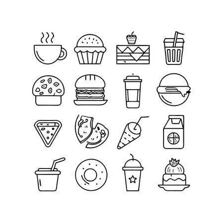 Food and Beverage Icon Set Collection Vector for UI Documents Websites and Mobile Applicationsのイラスト素材