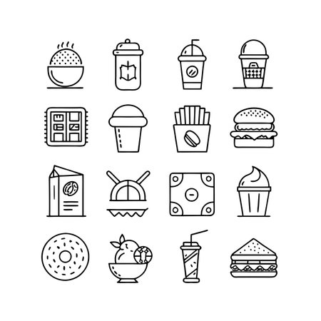 Food and Beverage Icon Set Collection Vector for UI Documents Websites and Mobile Applicationsのイラスト素材