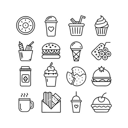 Food and Beverage Icon Set Collection Vector for UI Documents Websites and Mobile Applicationsのイラスト素材