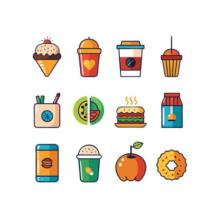 Food and Beverage Icon Set Collection Vector for UI Documents Websites and Mobile Applicationsのイラスト素材