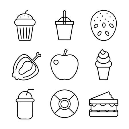 Food and Beverage Icon Set Collection Vector for UI Documents Websites and Mobile Applicationsのイラスト素材