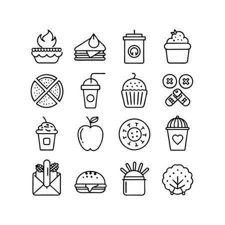 Food and Beverage Icon Set Collection Vector for UI Documents Websites and Mobile Applicationsのイラスト素材