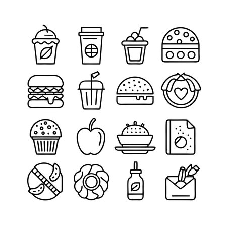 Food and Beverage Icon Set Collection Vector for UI Documents Websites and Mobile Applicationsのイラスト素材