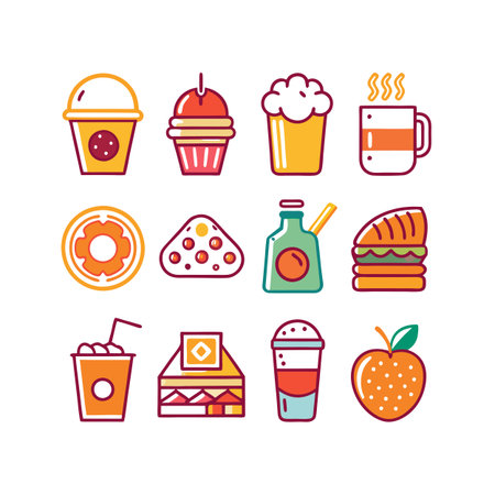 Food and Beverage Icon Set Collection Vector for UI Documents Websites and Mobile Applicationsのイラスト素材