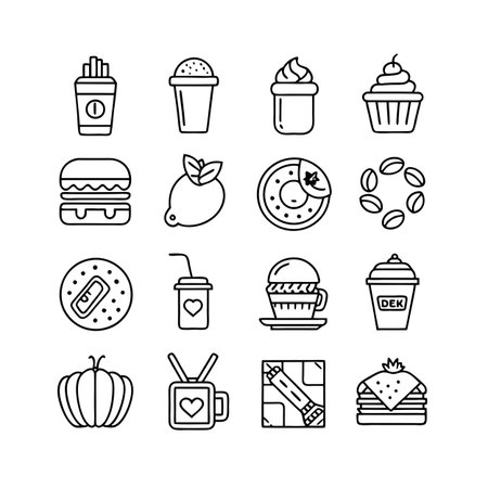 Food and Beverage Icon Set Collection Vector for UI Documents Websites and Mobile Applicationsのイラスト素材
