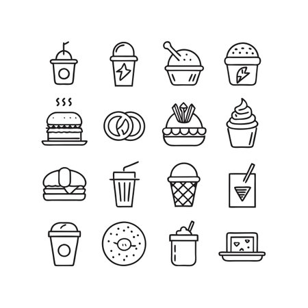 Food and Beverage Icon Set Collection Vector for UI Documents Websites and Mobile Applicationsのイラスト素材