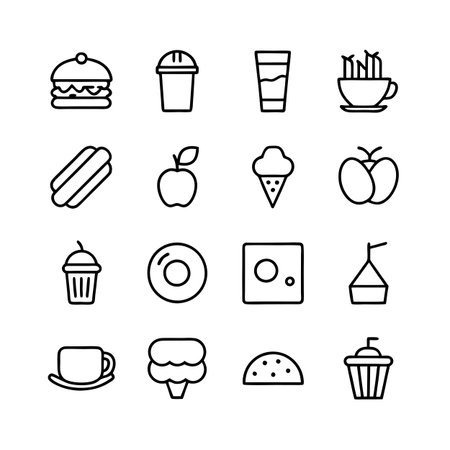 Food and Beverage Icon Set Collection Vector for UI Documents Websites and Mobile Applicationsのイラスト素材