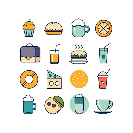 Food and Beverage Icon Set Collection Vector for UI Documents Websites and Mobile Applicationsのイラスト素材
