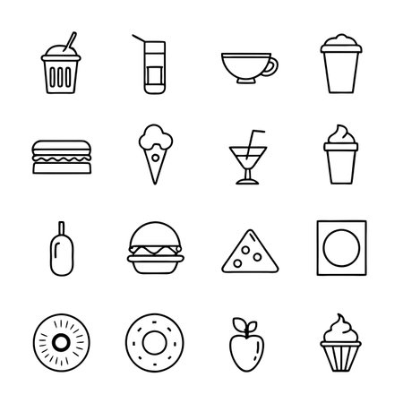Food and Beverage Icon Set Collection Vector for UI Documents Websites and Mobile Applicationsのイラスト素材