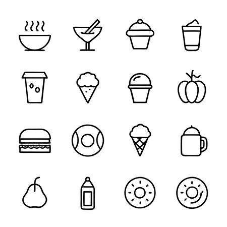 Food and Beverage Icon Set Collection Vector for UI Documents Websites and Mobile Applicationsのイラスト素材