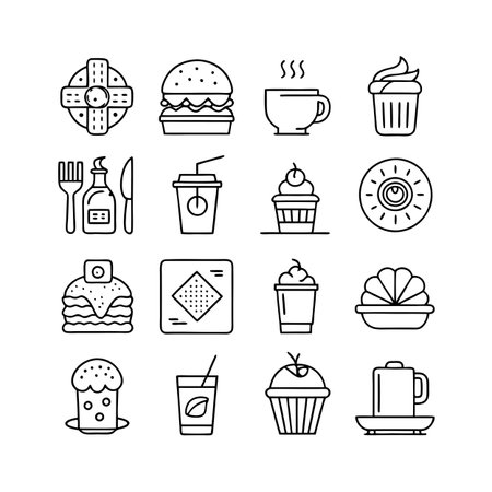 Food and Beverage Icon Set Collection Vector for UI Documents Websites and Mobile Applicationsのイラスト素材