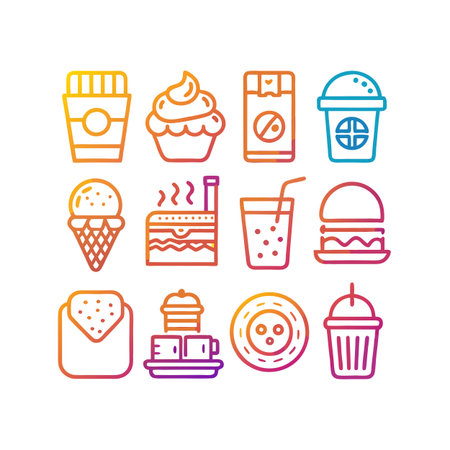 Food and Beverage Icon Set Collection Vector for UI Documents Websites and Mobile Applicationsのイラスト素材