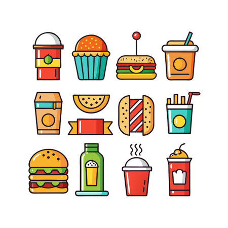 Food and Beverage Icon Set Collection Vector for UI Documents Websites and Mobile Applicationsのイラスト素材