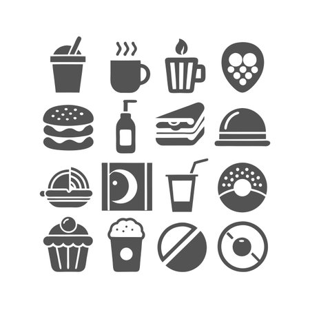 Food and Beverage Icon Set Collection Vector for UI Documents Websites and Mobile Applicationsのイラスト素材