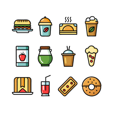 Food and Beverage Icon Set Collection Vector for UI Documents Websites and Mobile Applicationsのイラスト素材