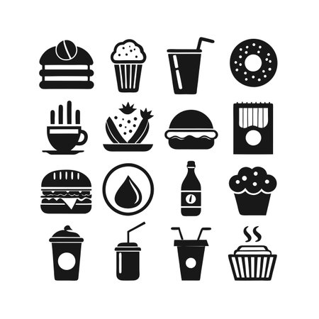 Food and Beverage Icon Set Collection Vector for UI Documents Websites and Mobile Applicationsのイラスト素材