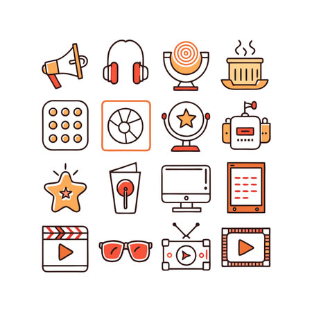 Entertainment and Media Icon Set Collection Vector for UI Documents Websites and Mobile Applicationsのイラスト素材
