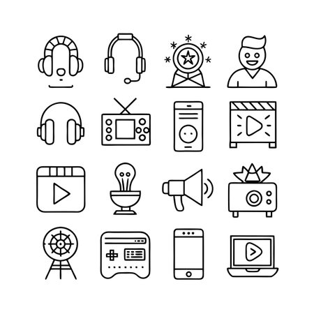 Entertainment and Media Icon Set Collection Vector for UI Documents Websites and Mobile Applicationsのイラスト素材