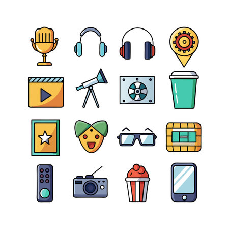 Entertainment and Media Icon Set Collection Vector for UI Documents Websites and Mobile Applicationsのイラスト素材