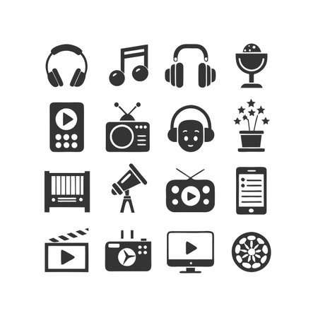 Entertainment and Media Icon Set Collection Vector for UI Documents Websites and Mobile Applicationsのイラスト素材