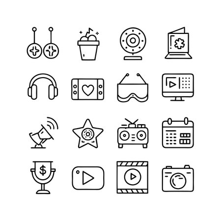 Entertainment and Media Icon Set Collection Vector for UI Documents Websites and Mobile Applicationsのイラスト素材