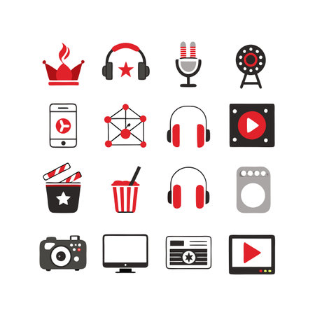 Entertainment and Media Icon Set Collection Vector for UI Documents Websites and Mobile Applicationsのイラスト素材