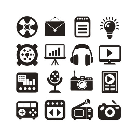 Entertainment and Media Icon Set Collection Vector for UI Documents Websites and Mobile Applicationsのイラスト素材