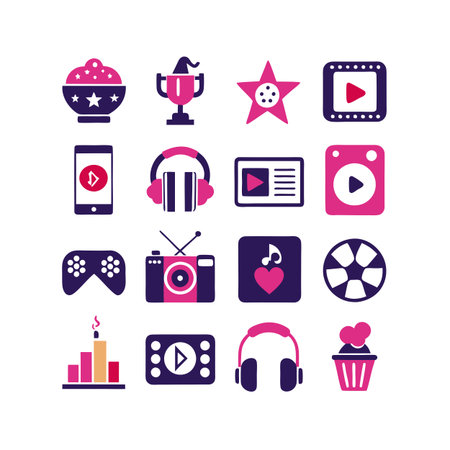 Entertainment and Media Icon Set Collection Vector for UI Documents Websites and Mobile Applicationsのイラスト素材