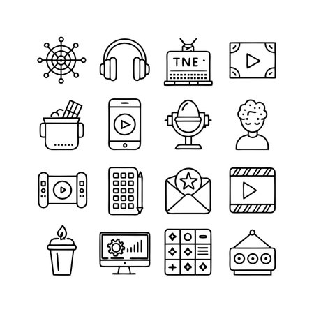 Entertainment and Media Icon Set Collection Vector for UI Documents Websites and Mobile Applicationsのイラスト素材