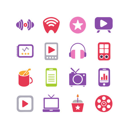 Entertainment and Media Icon Set Collection Vector for UI Documents Websites and Mobile Applicationsのイラスト素材