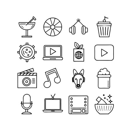 Entertainment and Media Icon Set Collection Vector for UI Documents Websites and Mobile Applicationsのイラスト素材