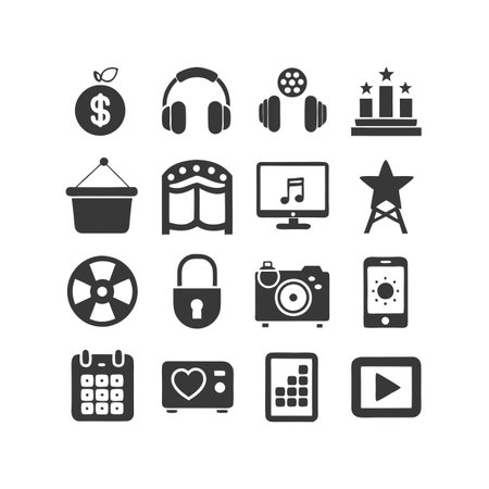 Entertainment and Media Icon Set Collection Vector for UI Documents Websites and Mobile Applicationsのイラスト素材