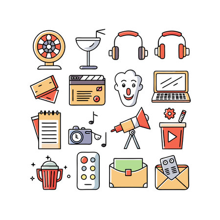 Entertainment and Media Icon Set Collection Vector for UI Documents Websites and Mobile Applicationsのイラスト素材