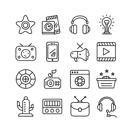Entertainment and Media Icon Set Collection Vector for UI Documents Websites and Mobile Applicationsのイラスト素材