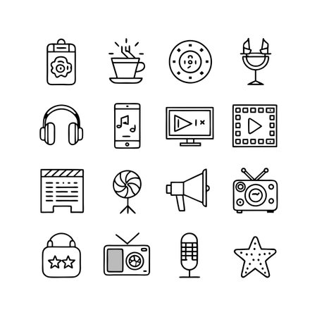 Entertainment and Media Icon Set Collection Vector for UI Documents Websites and Mobile Applicationsのイラスト素材