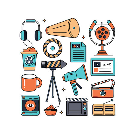 Entertainment and Media Icon Set Collection Vector for UI Documents Websites and Mobile Applicationsのイラスト素材