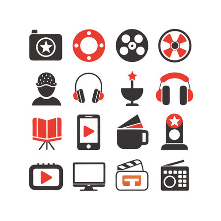 Entertainment and Media Icon Set Collection Vector for UI Documents Websites and Mobile Applicationsのイラスト素材