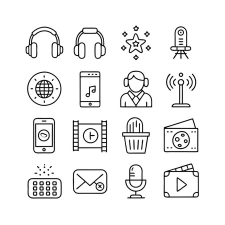 Entertainment and Media Icon Set Collection Vector for UI Documents Websites and Mobile Applicationsのイラスト素材