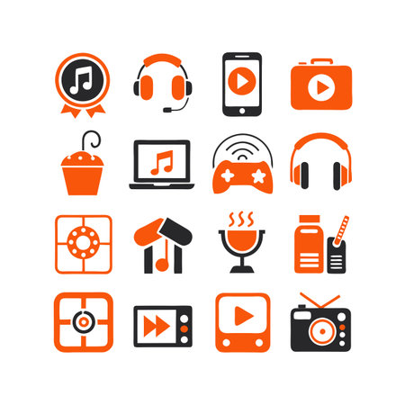 Entertainment and Media Icon Set Collection Vector for UI Documents Websites and Mobile Applicationsのイラスト素材