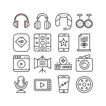Entertainment and Media Icon Set Collection Vector for UI Documents Websites and Mobile Applicationsのイラスト素材