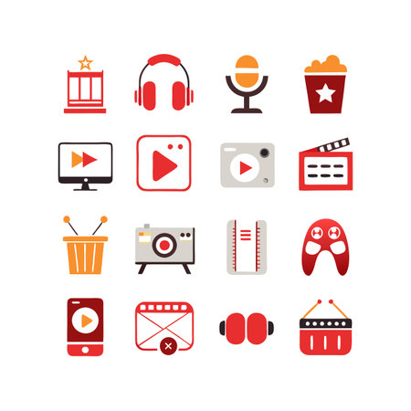 Entertainment and Media Icon Set Collection Vector for UI Documents Websites and Mobile Applicationsのイラスト素材