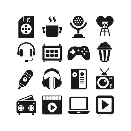Entertainment and Media Icon Set Collection Vector for UI Documents Websites and Mobile Applicationsのイラスト素材
