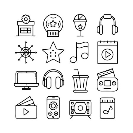 Entertainment and Media Icon Set Collection Vector for UI Documents Websites and Mobile Applicationsのイラスト素材
