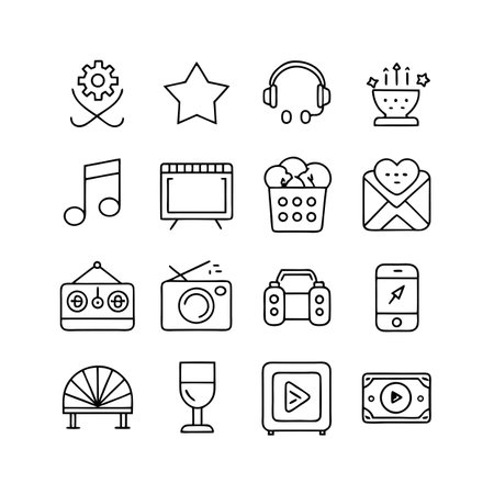 Entertainment and Media Icon Set Collection Vector for UI Documents Websites and Mobile Applicationsのイラスト素材
