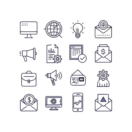 Marketing and Ads Icon Set Collection Vector for UI Documents Websites and Mobile Applicationsのイラスト素材