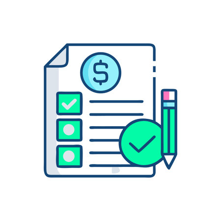 Financial Report Checklist Illustration with Dollar Sign and Checkmarks on a Documentのイラスト素材