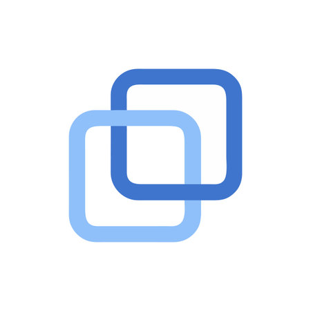 Overlapping Squares Logo in Blue and White on Black Background
